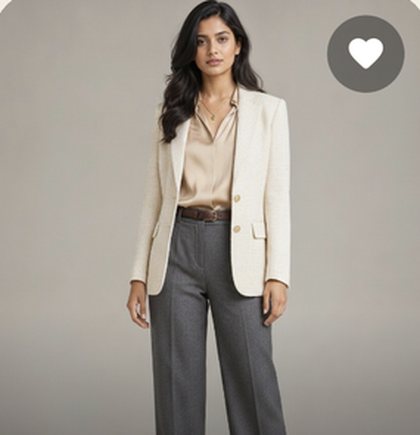 A saved look — cream blazer and tailored trousers