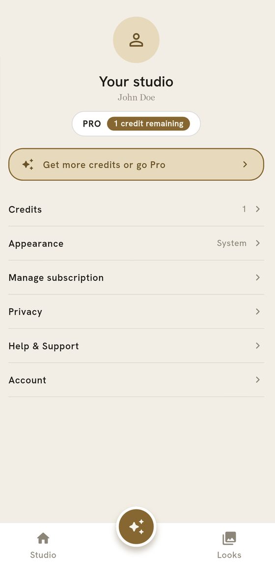 The LOOM account screen showing the credit balance